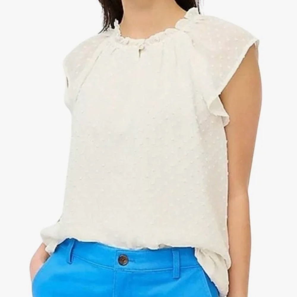 J.Crew Cream Swiss Dot Flutter Sleeve Blouse